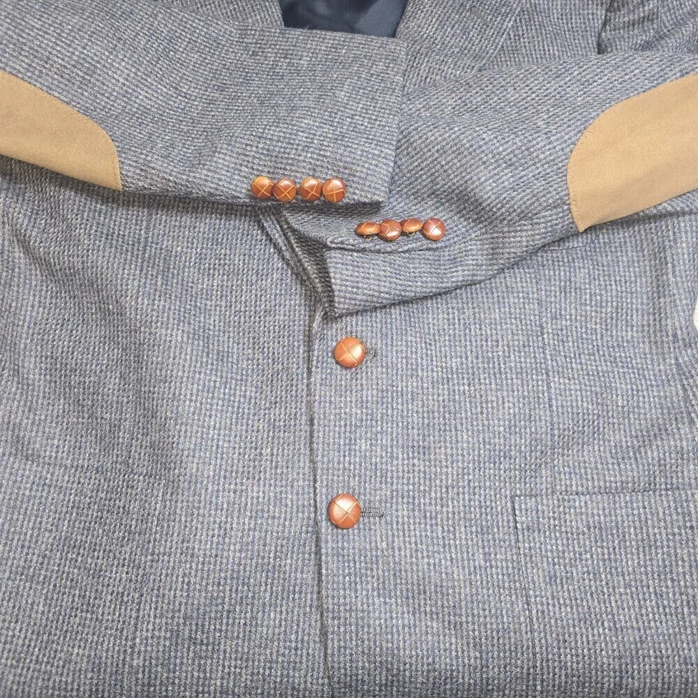 Vintage Him Chic Wool Tweed Blazer Mens 42R USA Made Suede Elbow Patches
